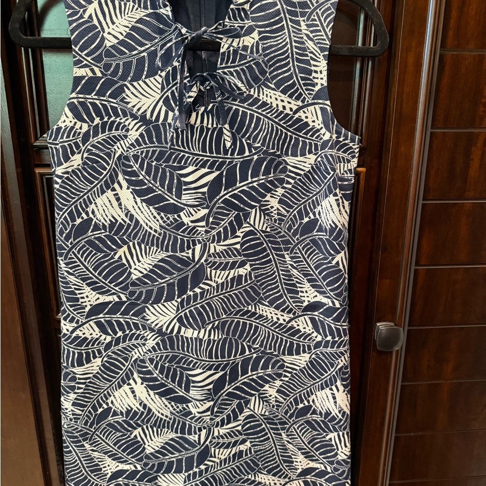 Brooks Brothers Navy and White Leaf Pattern Dress